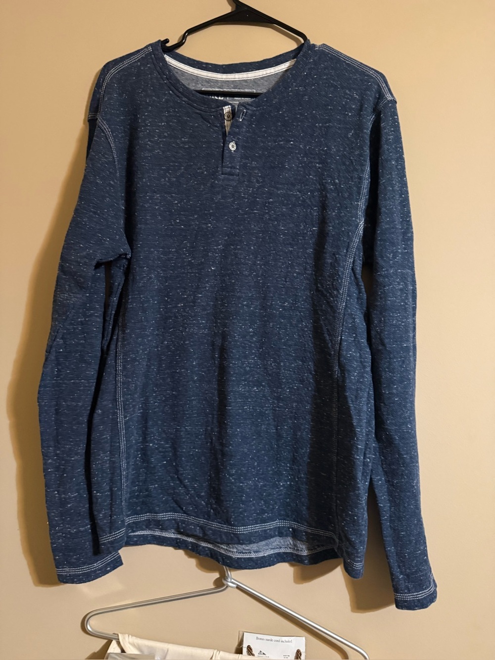 BKE Men's Long Sleeve Henley Shirt - Blue - size medium